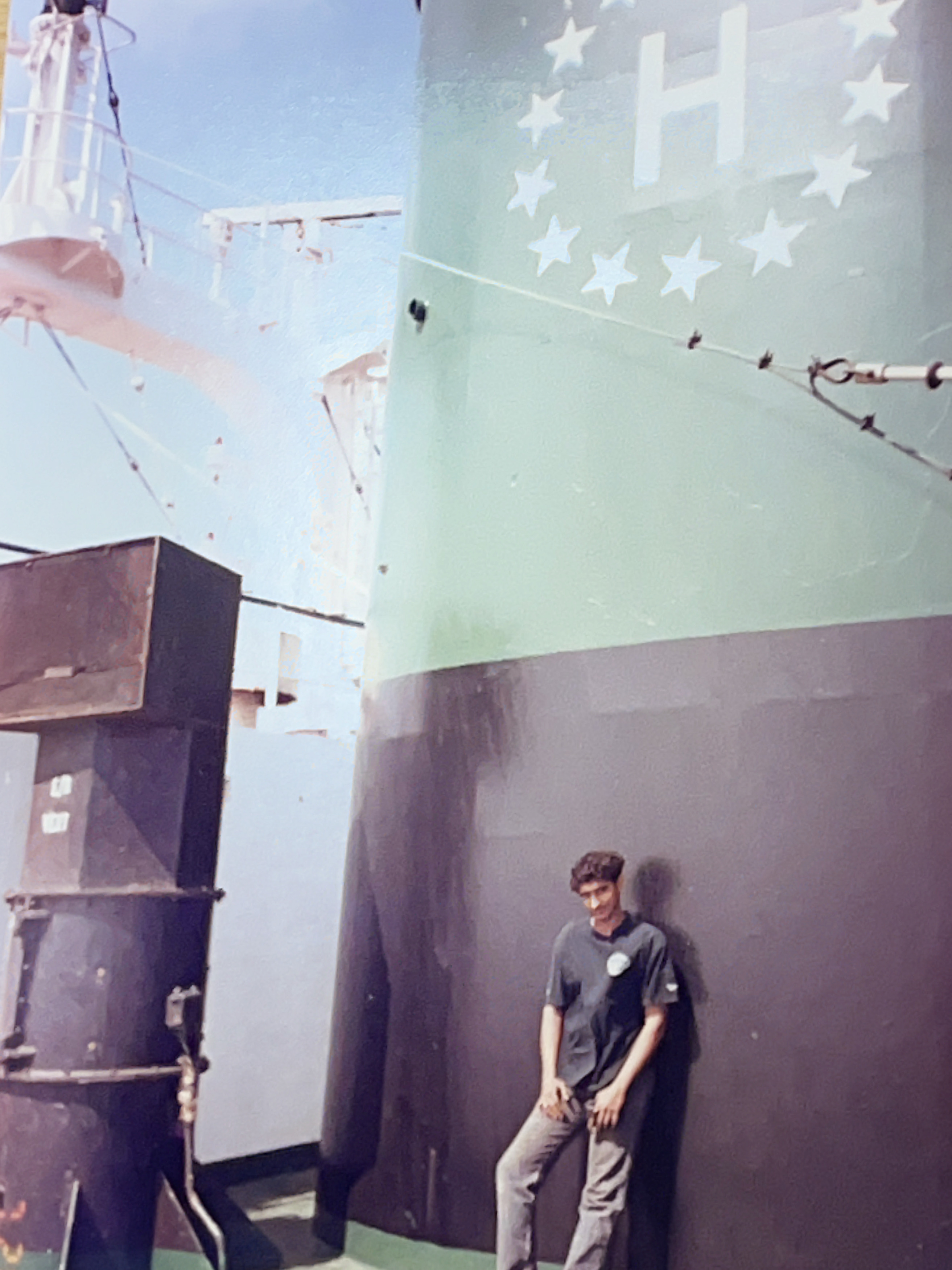 Standing on the Bridge Deck near the Funnel